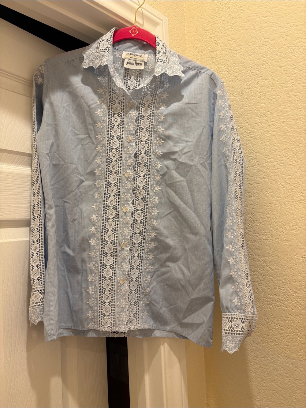 Adelaar Neiman Marcus Light Blue Lace Trim women’s blouse
